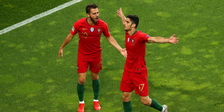 Portugal players in action during an international football match