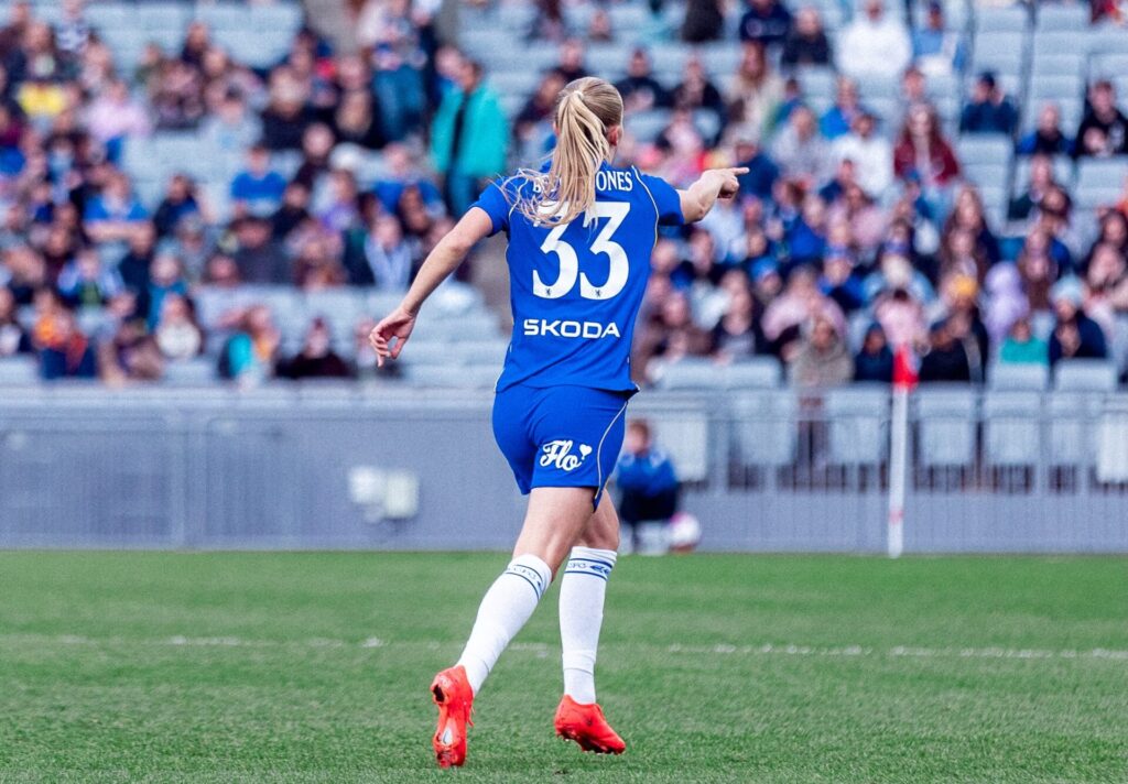 Aggie Beever-Jones celebrates scoring.